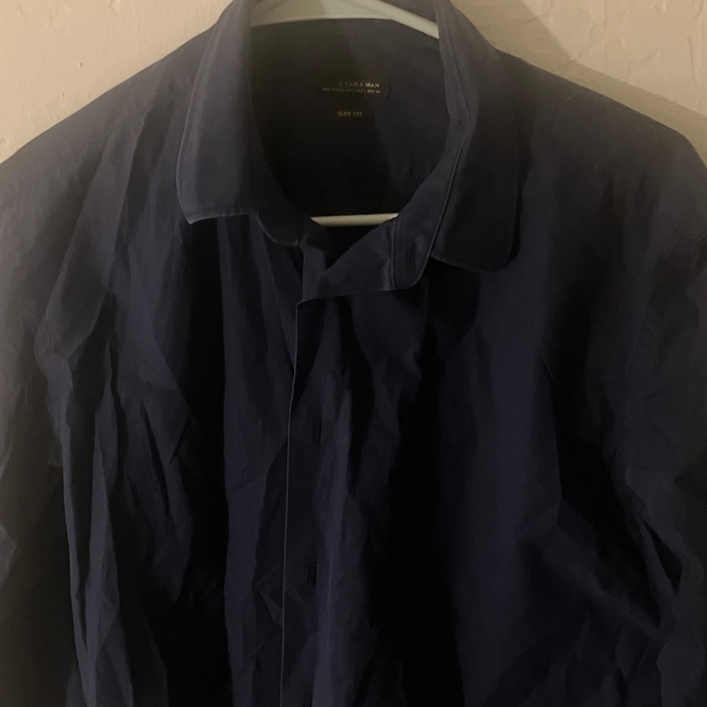 Zara Men's Casual Button Down Shirt - Navy